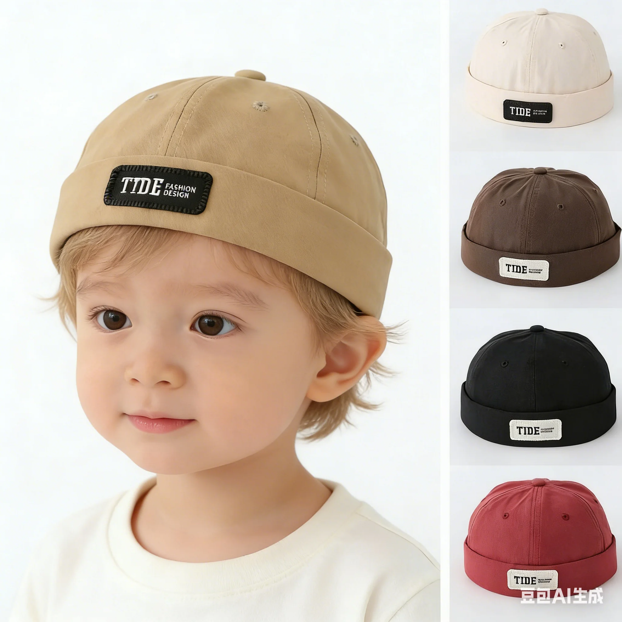 

Vintage Baby Docker Cap Solid Color Letter Label Brimless Hat for Toddler Kids Summer Adjustable Boy Girl Beanie Hats
