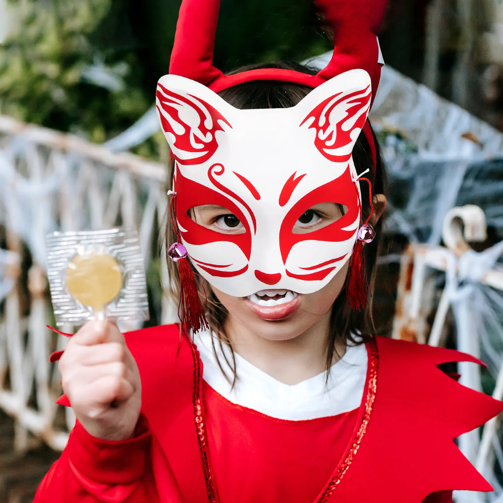 2Pcs Foxes Masks Lightweight PVC Decorative Half Masks Party Accessories Japanese Animal Mask Festival Supplies Reusable