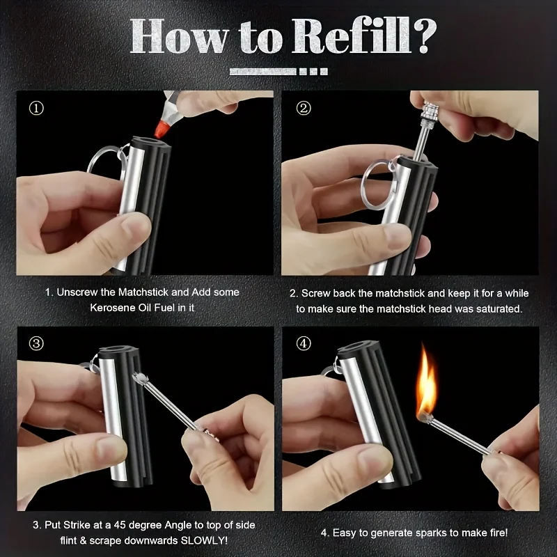 1-5 pack match lighter, flint metal match lighter, outdoor camping portable emergency survival lighter, can light 10,000 times