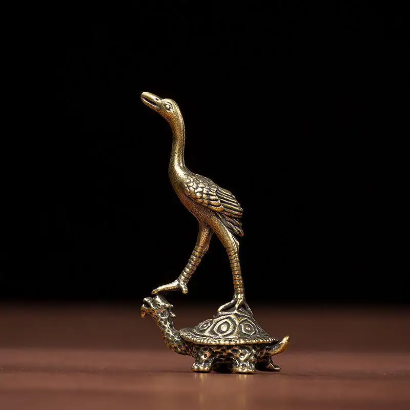 1Pc Brass Crane Figurines Miniatures Desktop Ornaments Living Room Decor Crafts Small Animal Statue Decor