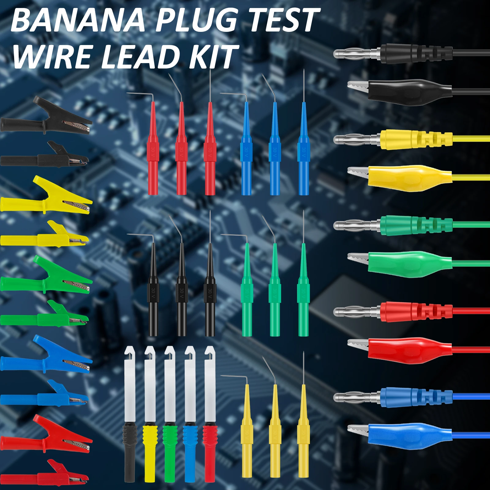35Pcs Back Probe Kit Portable Banana Plug to Alligator Clip Copper Test Lead Kit Durable Back Probe Pin with 3 Angles