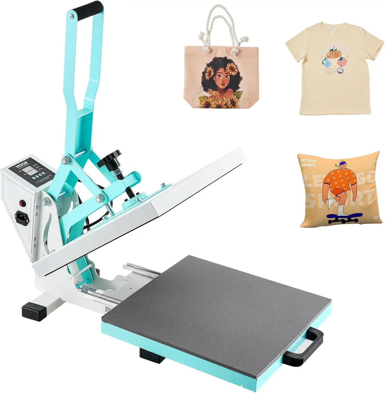 Heat Press Machine 15x15 in Slide Out Heat Transfer Machine Green | DIY Projects for Shirts Hoodies Pants Pillows Bags Table Mat