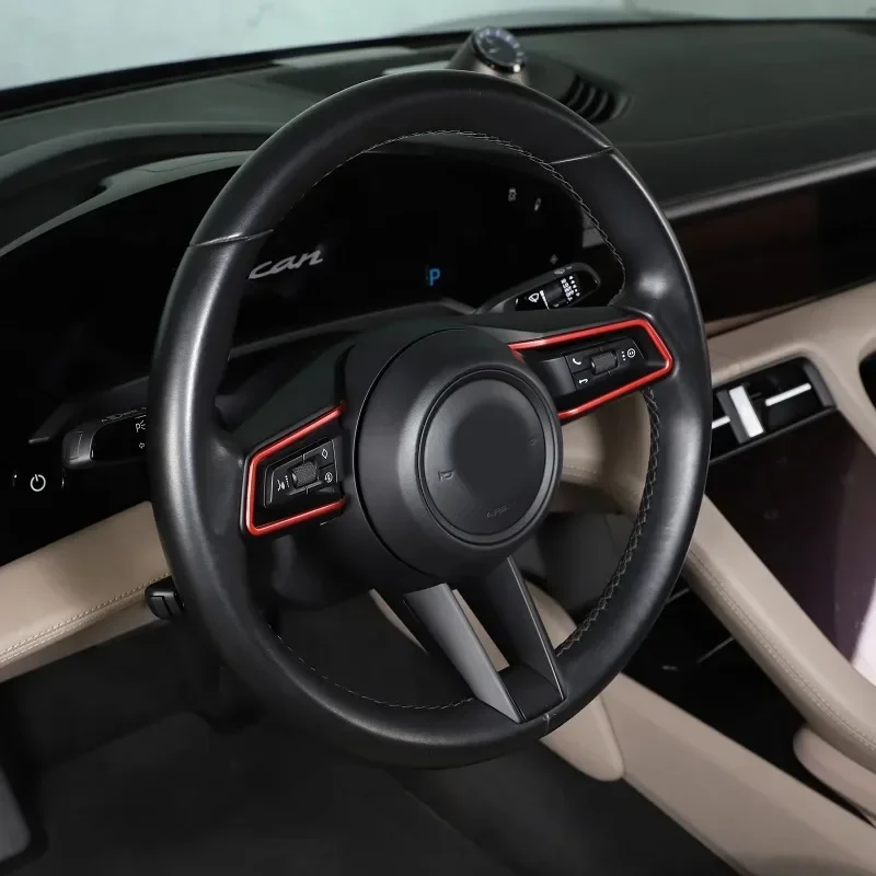 

For Porsche Taycan 2019-2024 Aluminum Alloy Silver Car Steering Wheel Button Frame Cover Trim Sticker Interior Car Accessories