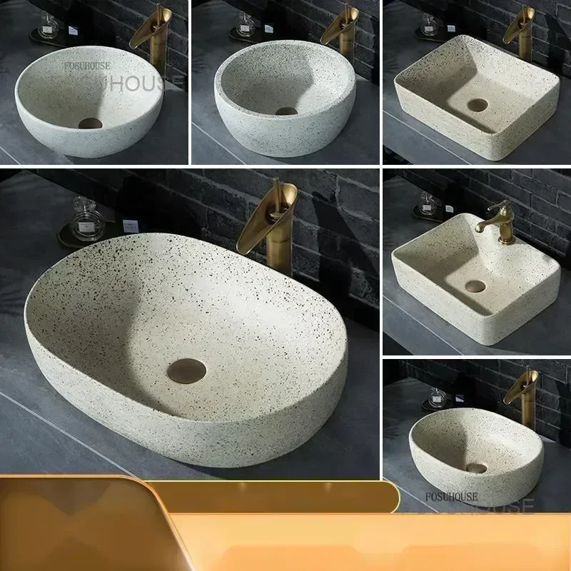 Imitation Stone Ceramic oval Bathroom Washbasins Outdoor Washing Basin Single Bathroom Sinks Terrace Pool Balcony Washing Sink h