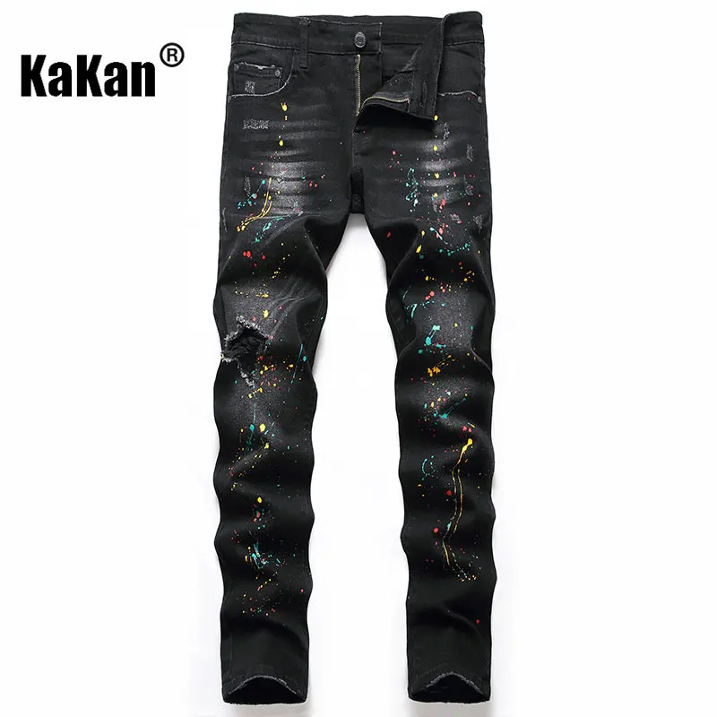 

Kakan - New European and American Distressed Stretch Black Jeans for Men, Personalized Vintage Washed Casual Jeans K36-B03