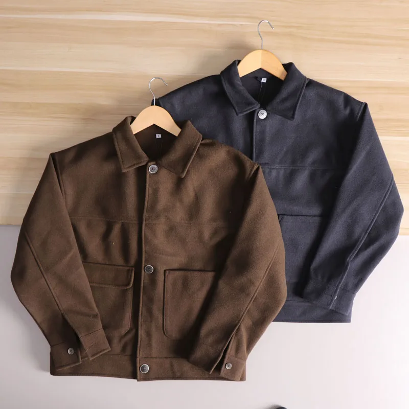 

High-End Wool Blend Men's Jaet Windproof Warm Autumn Winter Briti Sle Workwear Notch Collar Woolen Coat