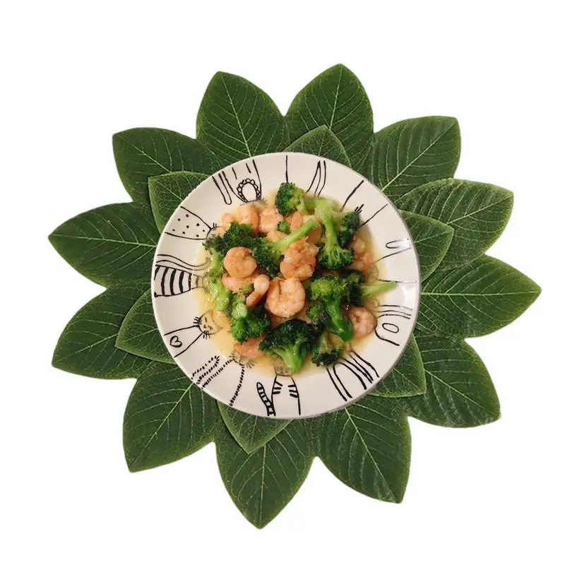 Table Decor Green Leaves Shape Heat Proof Table Mat Washable Dining Table Mats Heat Insulation Table Place Mat For Dining Room