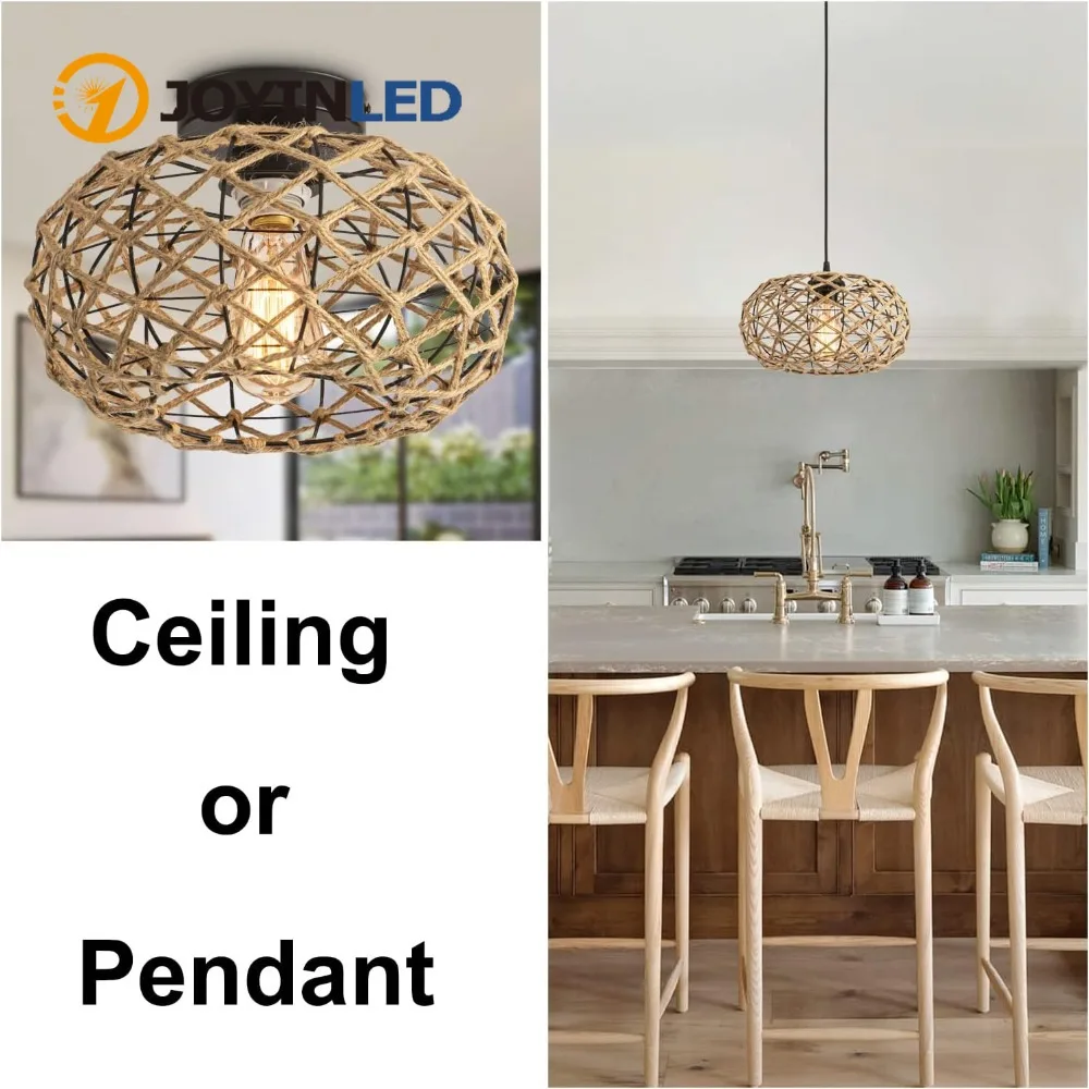 

Farmhouse Hand Woven Hemp Rope Caged Lampe Shade Boho Bamboo Pendant Light Shade Vintage Rattan Lighting Shade for Ceiling Light