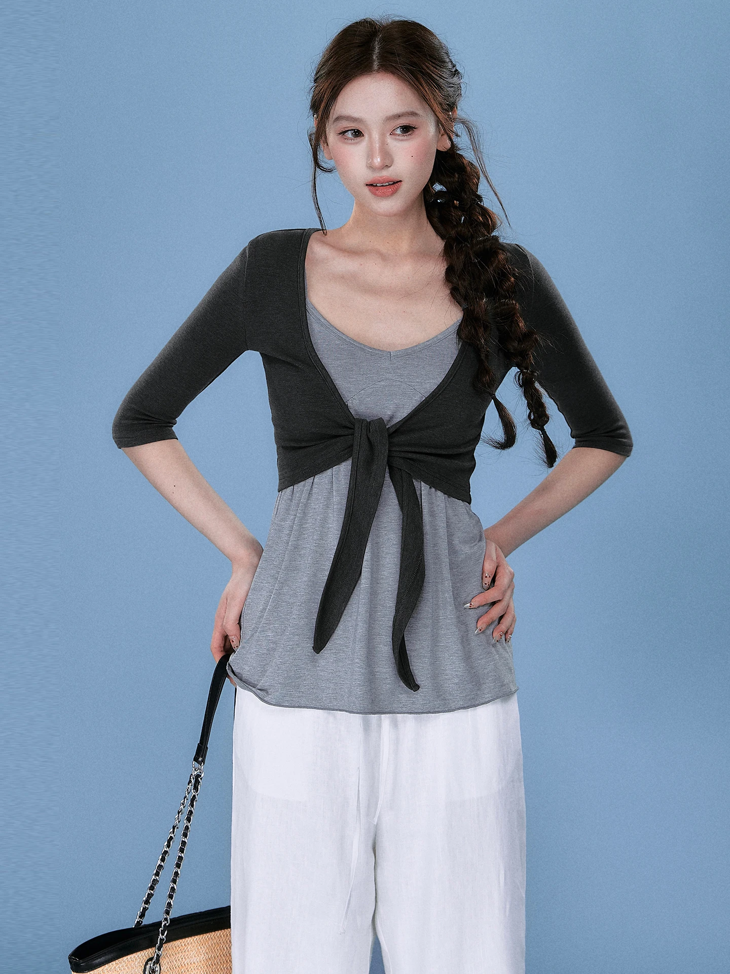 

OIOI ESSE Women's Knitted Open Cardigan Thin Belted Sleeveless Spring Summer Design Sensation Small Audience Sunscreen Coat