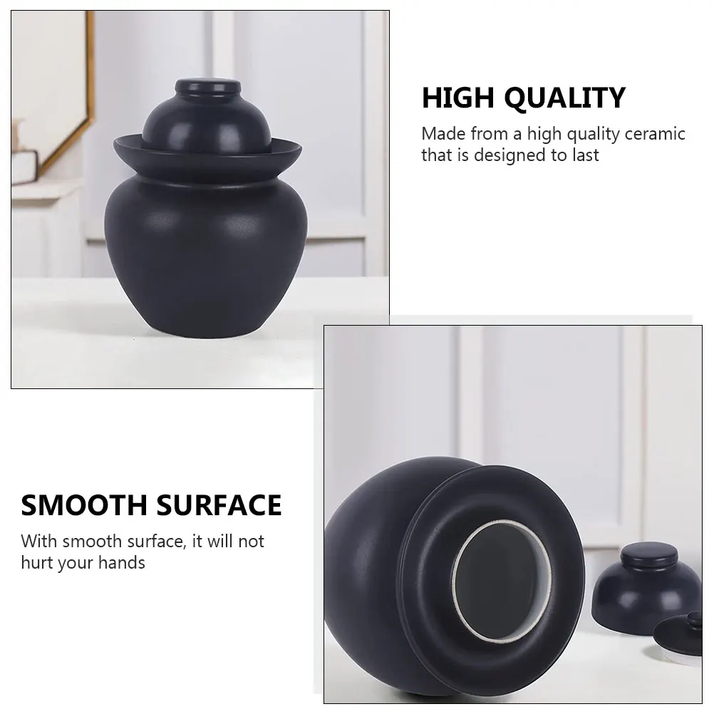 

1Pcs Fermentation Jar Black Ceramic Food Container with Smooth Finish Safe for Health Oriental Design Modern Household Storage