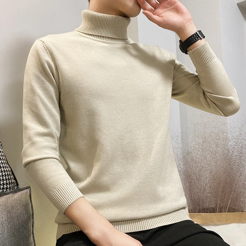 

Men's Thiened Long Sve High Collar Knitted Sweater Youth Faion Winter Warm Breathable Elastic Crew Ne Pullover Top