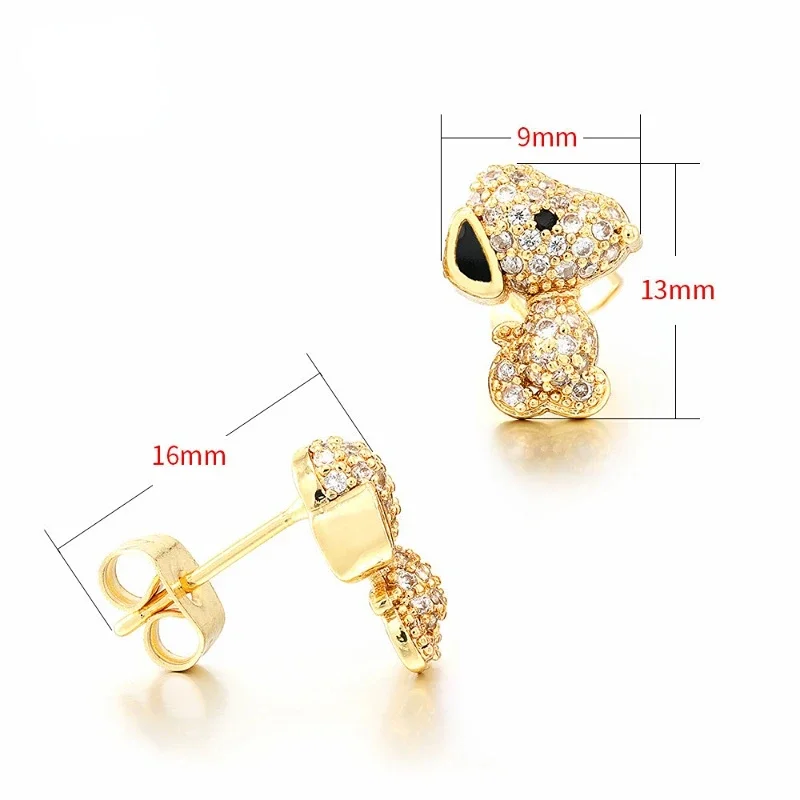 Snoopy Korean Light Luxury Imitation Diamonds Stud Earrings Ladies Fashion Crystal Elegant Jewelry Everyday Party Gift Cartoon