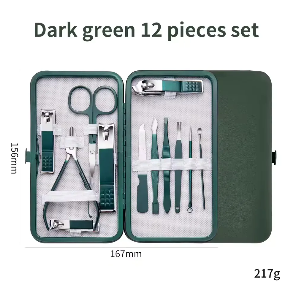 7/10/12/18 pçs conjunto de manicure cortador de unhas de aço inoxidável cortador de unhas aparador sobrancelha tesoura pinças colher de orelha carro facial