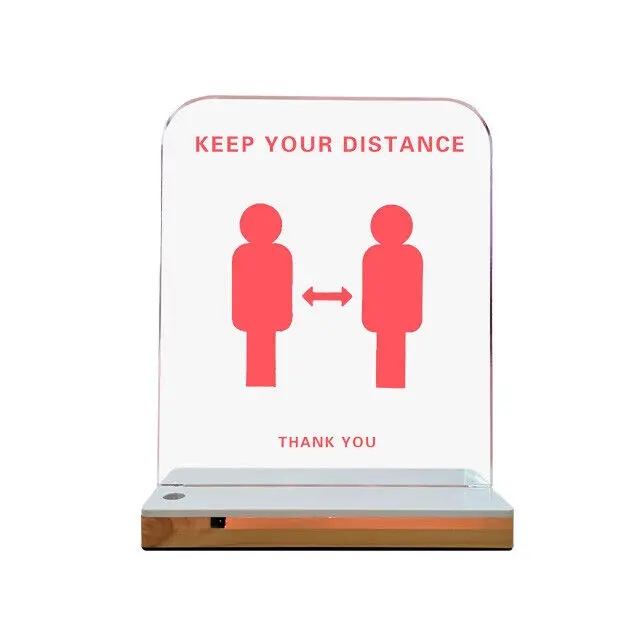 Hotel Reception Battery Powered Keep Distance Colorful Flash LED Warning Sign