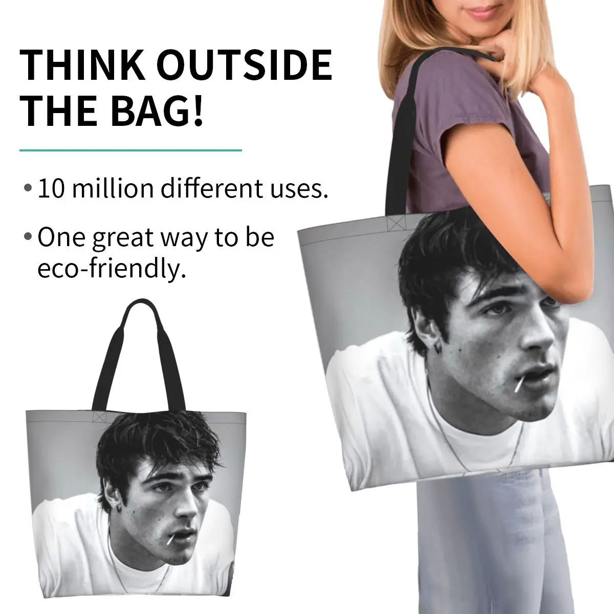 Jacob Elordi Australian Actor Shopping Tote Bag Canvas Large Capacity Shoulder Bags Shopper Grocery Handbag for Women