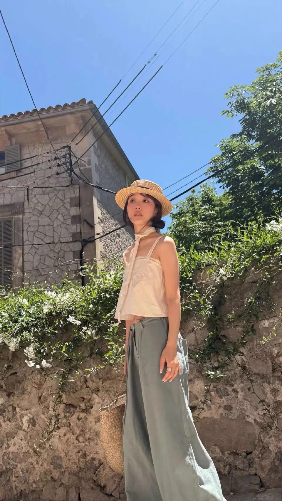 Loose Wide Leg Trousers Natural Slouchy Casual Seven Sleeve T-shirts Fletta Women's Commute Style Summer Fashion Clothing