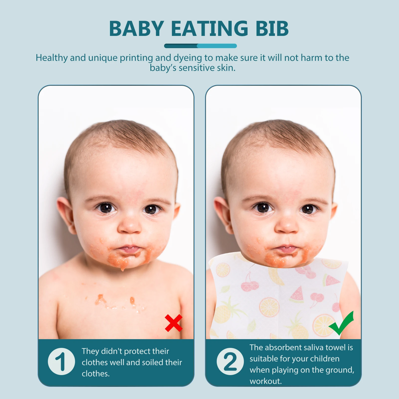 

20 Pcs Disposable Baby Bibs Toddler Infant Non Woven Fruit Pattern Children Rice Bag Feeding Drooling Lightweight Portable