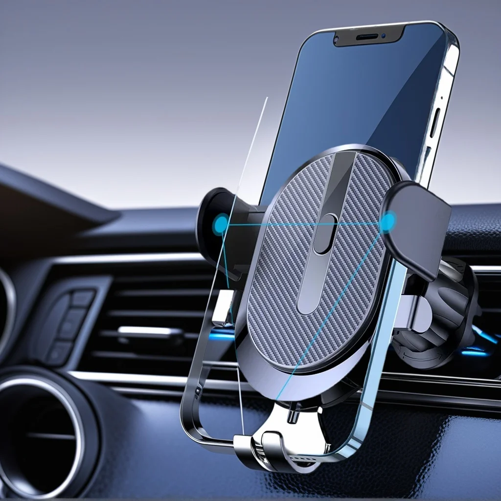 

​ ​ Металлический гравитационный автомобильный держатель для телефона — крепление для вентиляционного отверстия с матовой отделкой и треугольным дизайном ​ ​