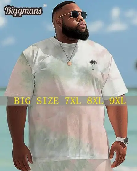 

Biggmans L-9XL for Plus Size Men's Clothing Summer Hawaiian Beach Tie-Dye Coconut Tree Print Shorts Men's Plus Size Suit