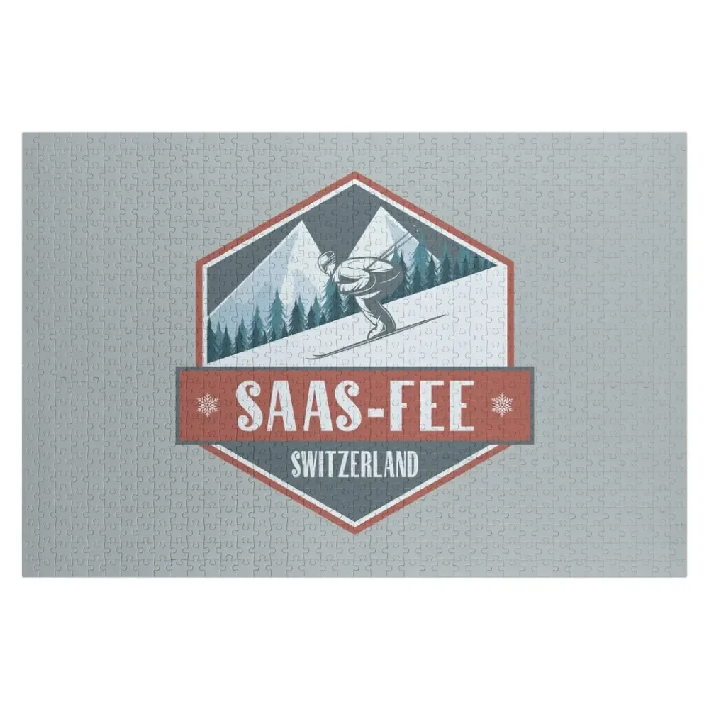 Saas-Fee Switzerland Vintage Skiing Design Jigsaw Puzzle Custom Gift Anime Toddler Toys Puzzle