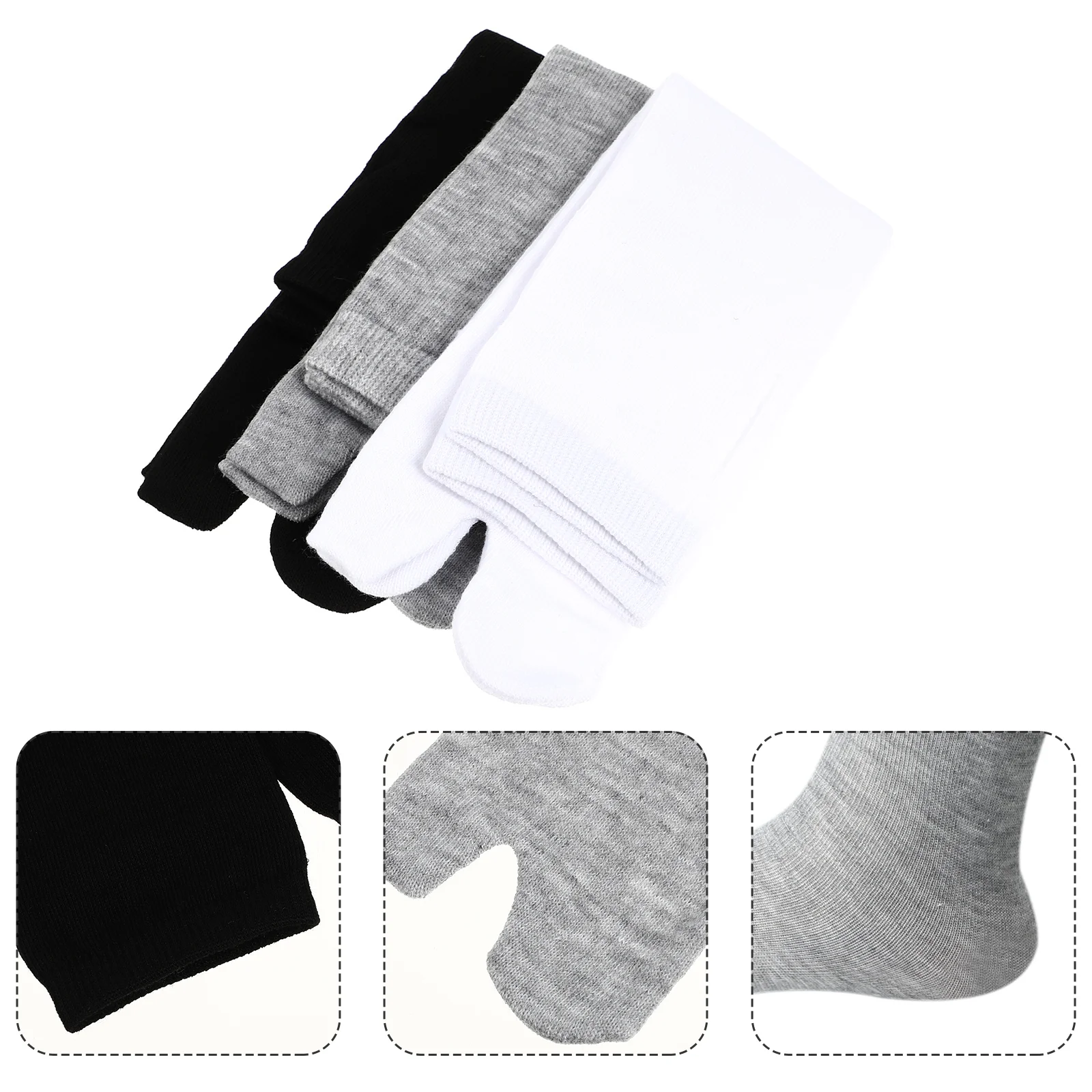 NUOLUX 3 Pairs of Elastic Cotton Tabi Toe Socks (White+Grey+Black) Elastic toe socks Cotton toe socks