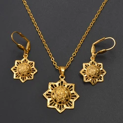 Anniyo  African Flower Sets Necklaces Earrings for Woman Fashionable Ethiopian Party Jewelry Middle East Arab India #173016