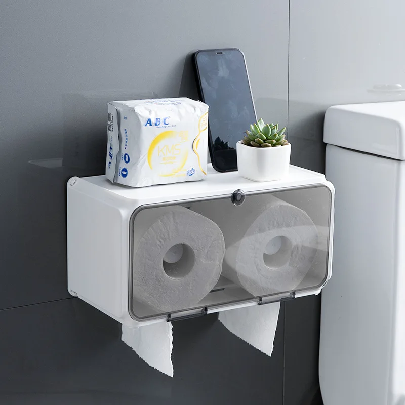 Large capacity tissue holder waterproof and non perforated hanging toilet paper storage box toilet paper storage rack