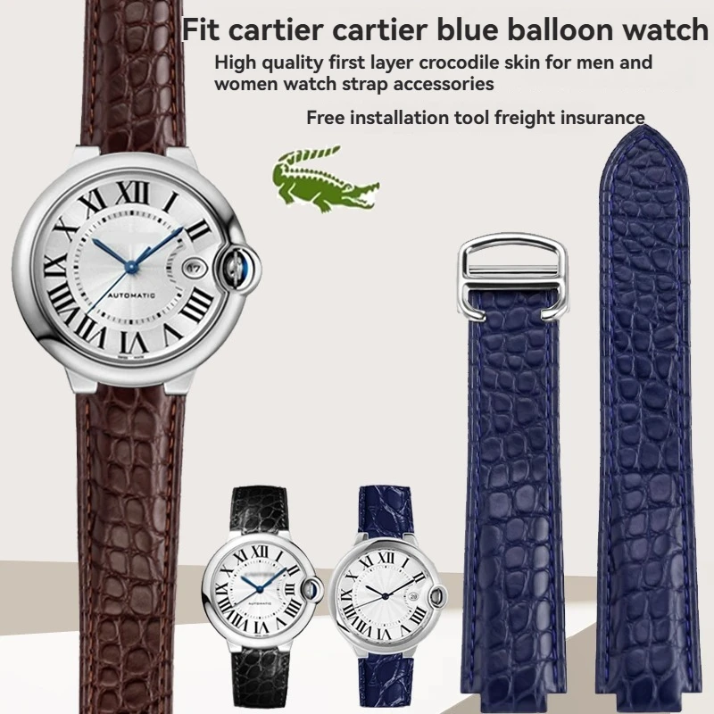 Crocodile leather watch strap For Cartier blue balloon WSBB0025 W69012Z4 14-8mm 16-8mm 18-11mm 20-12mm 22-14mm convex watchband