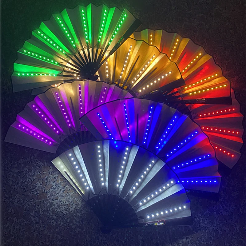 توهج للطي LED مروحة الهذيان مروحة مع LED متوهجة الملونة الصينية باليد للطي مروحة تضيء مروحة اليد توهج في الظلام الطرف
