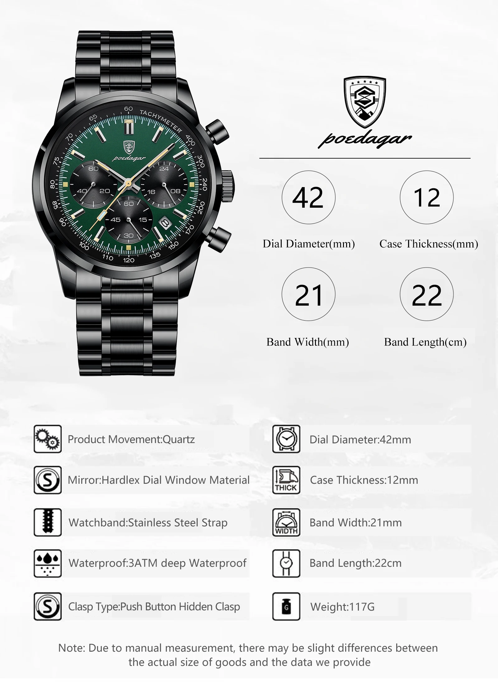 POEDAGAR Top Luxus Männer Uhr Wasserdicht Leucht Datum Chronograph Mode herren Quarzuhr Edelstahl Sport Mann Uhren – Detail 6