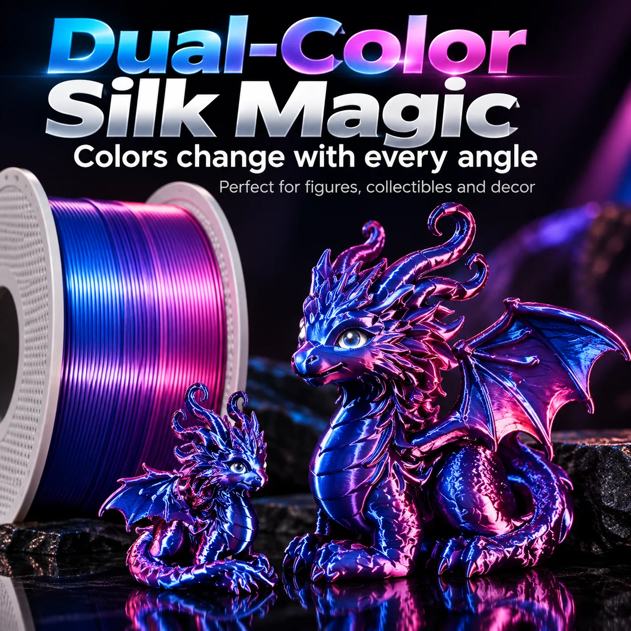 Bambu Lab PLA Silk Multicolor Gradient Filament 1.75mm 1kg Glossy Dual Color 3D Printer Filament for AMS