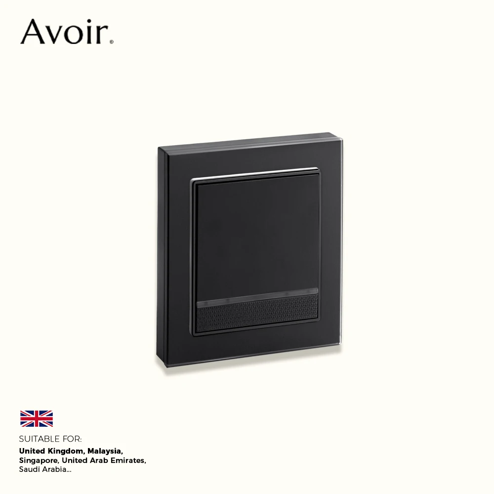 Avoir Black Tempered Glass Panel Light Switch With Led Indicator Wall Power Supply Multi-Function Socket UK Standard Wall Socket