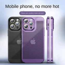 Luxury Slim Heat Dissipation Plating Cover For iPhone 15 14 13 12 11 Pro Max Plus Lens Protection Prevent Overheating Phone Case