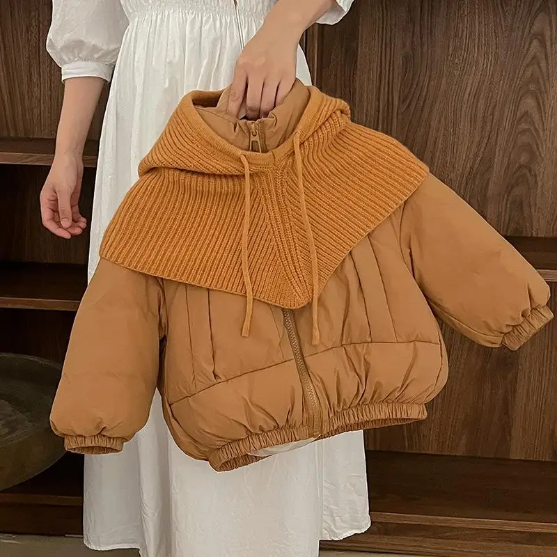 أزياء الشتاء الفتيان والفتيات معطف دافئ بلون مع قبعة محبوكة/وشاح تنوعا سترة مبطنة بالقطن يندبروف أبلى #2