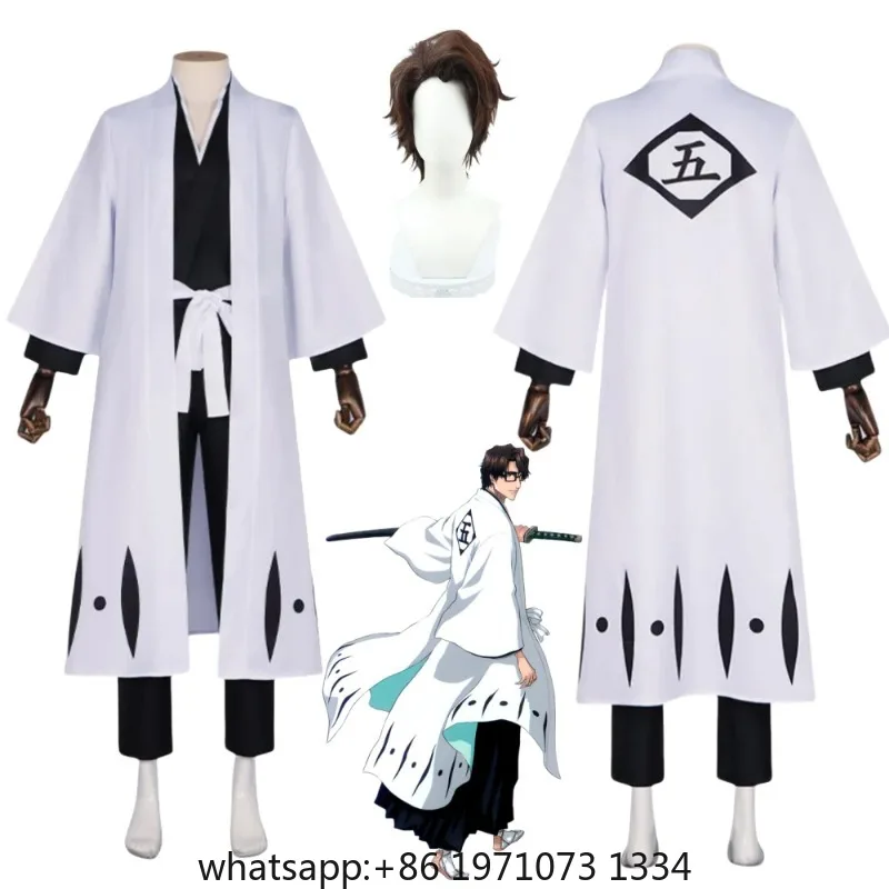 Anime Bleach Aizen Sousuke Cosplay Costume Wig Sets Bleach Thousand Year Blood War Gotei 13 Team 5 Captain Robe Kimono Outfits