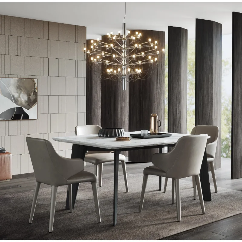 custom.Modern Rectangular Dining Table Extendable Wood and Marble Design Home Kitchen Living Room Hotel Use