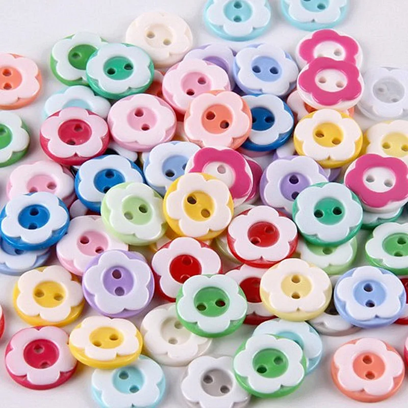 100Pcs Resin Button Beads,2 Holes Sewing Button,Flower Children's Clothing Button Craft DIY Hand-made Clothing Accessories 12mm