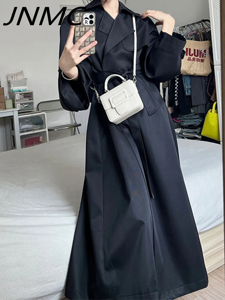 

JNMC Fashionable Design Medium Length Black Trench Coat Simple Feminine Temperament New Autumn Winter 2024