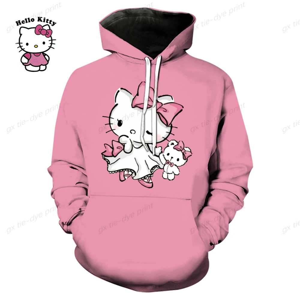 Sanrio-Sudadera con capucha y estampado de Hello Kitty para mujer, suéter informal de gran tamaño, Harajuku, Kawaii, y2k, Primavera