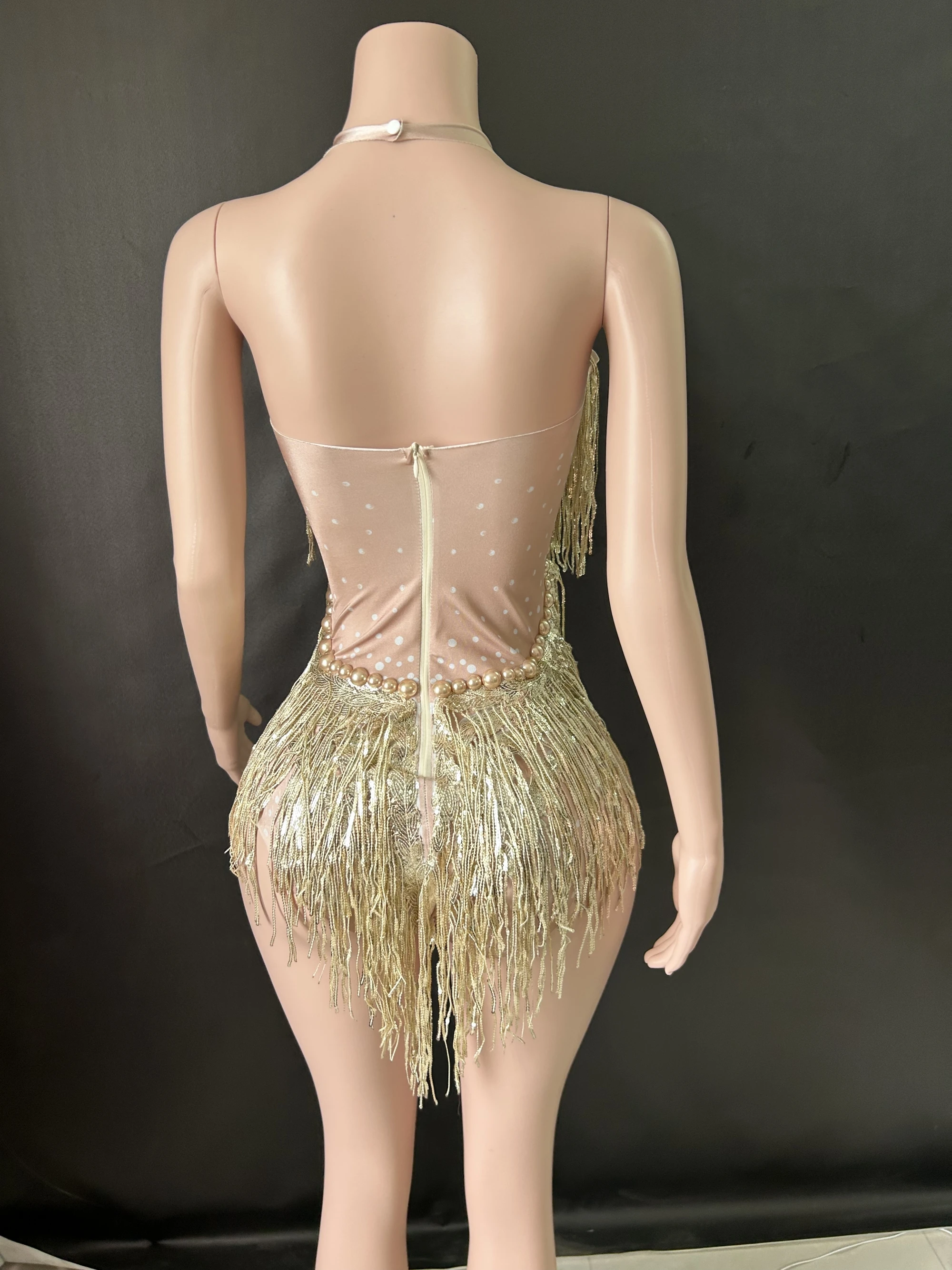 Sparkly Rhinestones Sequins Tassel LeotardWomen Nightclub Outfit Singer Dancer CostumeStage Wear Sexy Performance Bodysuit  7G