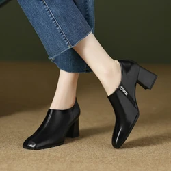 Women's Square Toe High Heels Autumn Retro Women Shoes Thick Heel Zipper Shoes Office Professional High Heels Tacones Para Mujer