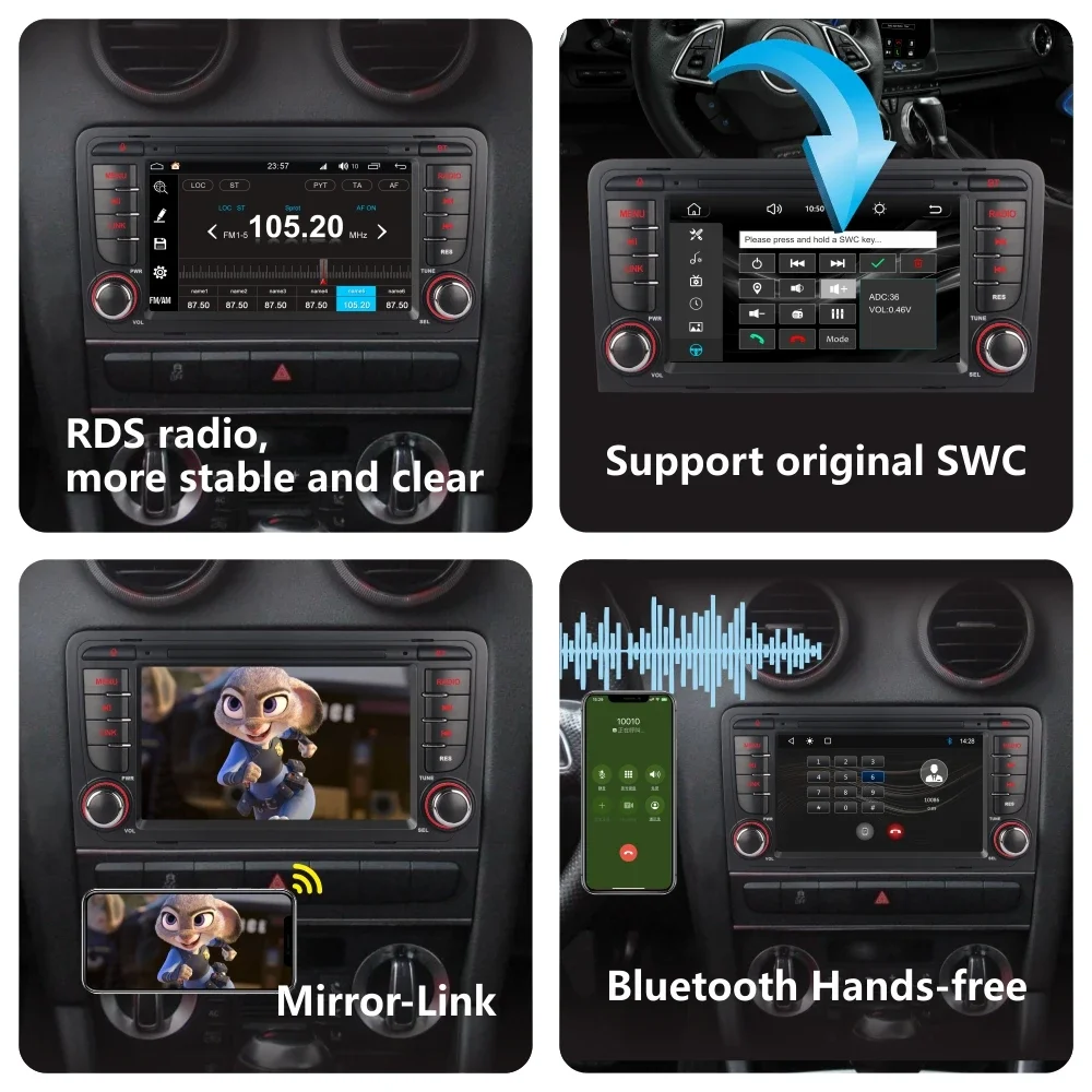 Car Radio with Wireless Carplay Android Auto for Audi A3 S3 RS3 2003-2012 with 7\