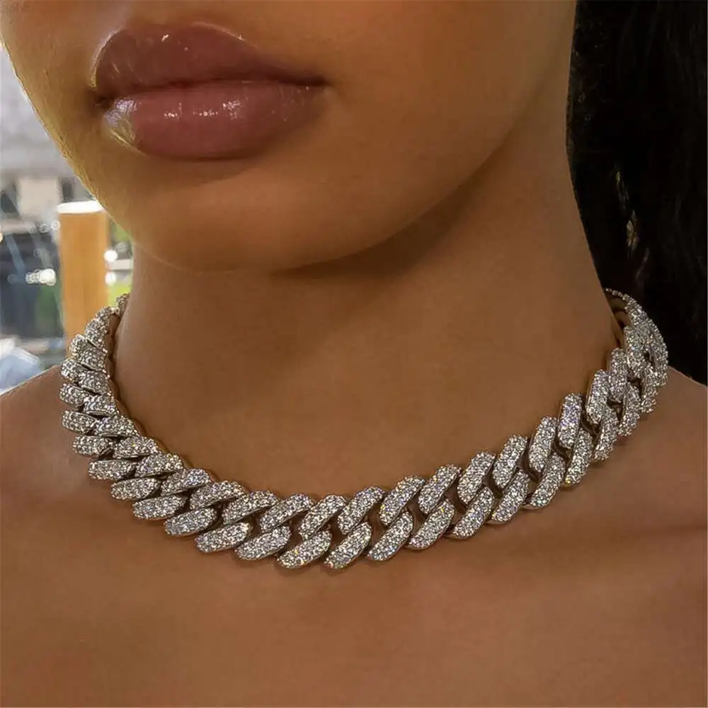 

Hip Hop Jewelry Iced Out 925 Silver 13mm Two Rows Moissanite Cuban Chain Necklace