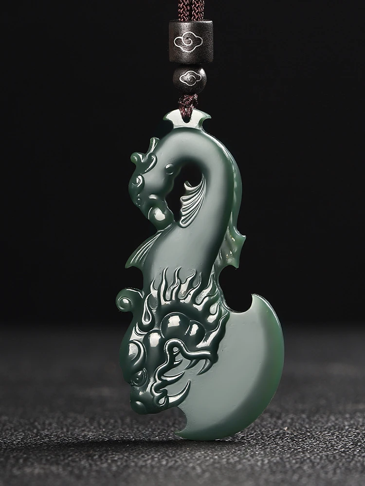 

Hotan Jade Ax Dragon and Phoenix Pendant Genuine Men and Women Jewelry