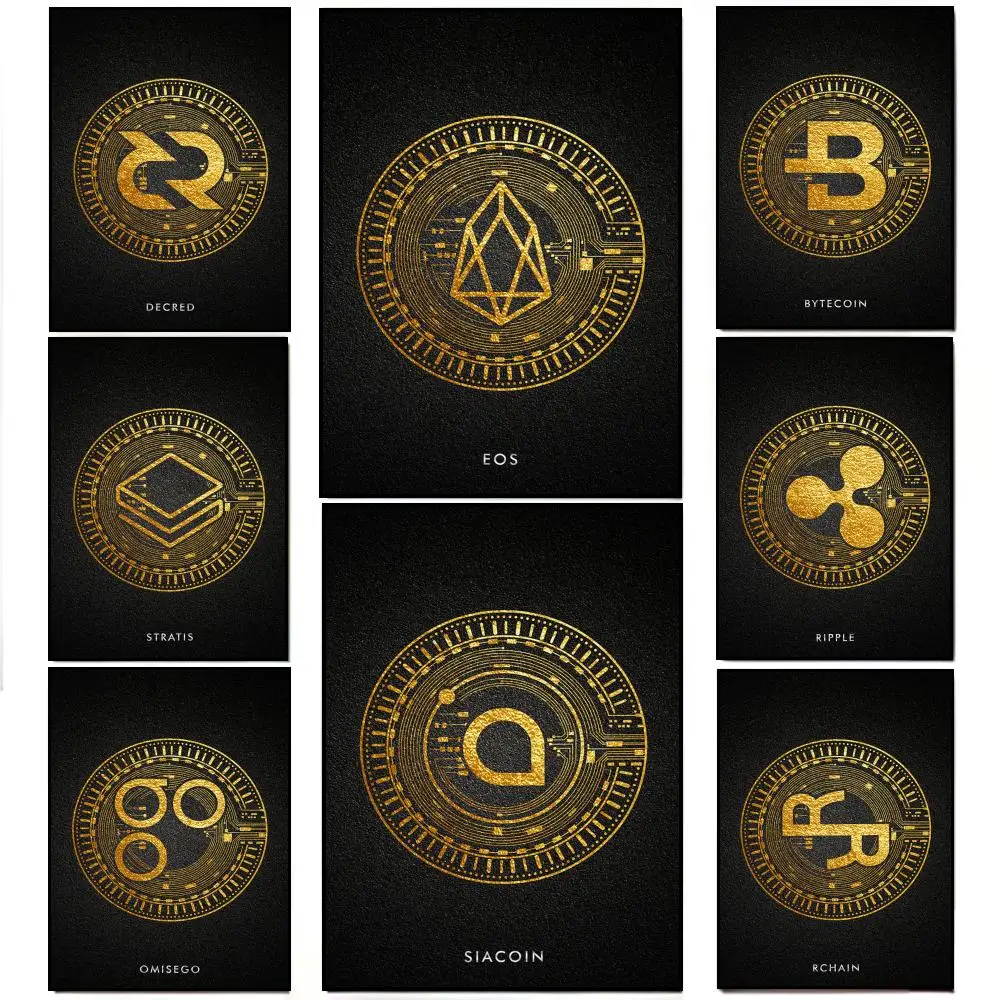 Digital Volatile Asset Cryptocurrency Poster Poster HD  Waterproof Wall Sticker Bar Living Room Decor Gift