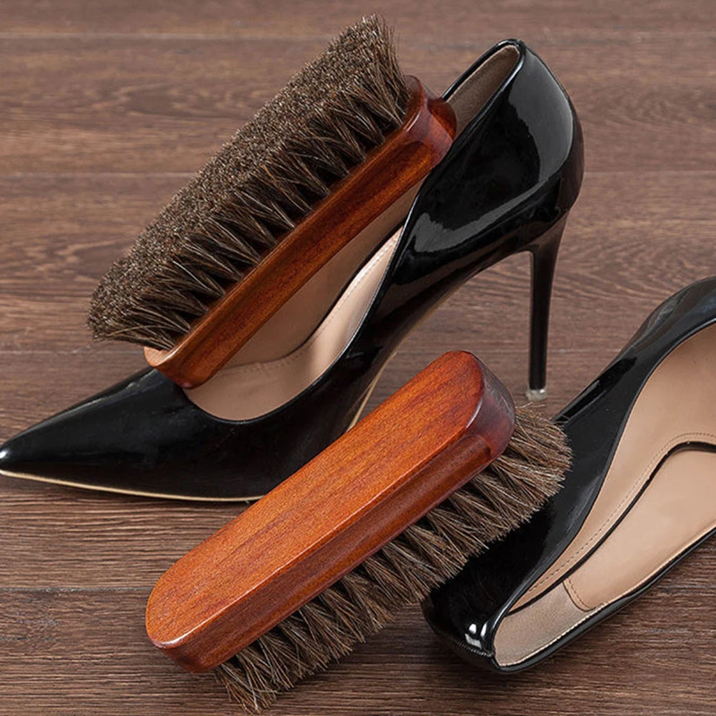 

2Pcs Wood Handle Horse Hair Shoe Brush Durable Polishing Brush Shoe Cleaner for Shoes Horse Hair Brushes