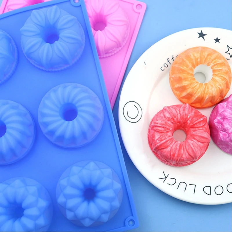 6 Cells Silicone Cake Molds Flower Shaped Mousse Moulds Cake Decorating Tool 2 Colors Silicone Material for Donuts Bread