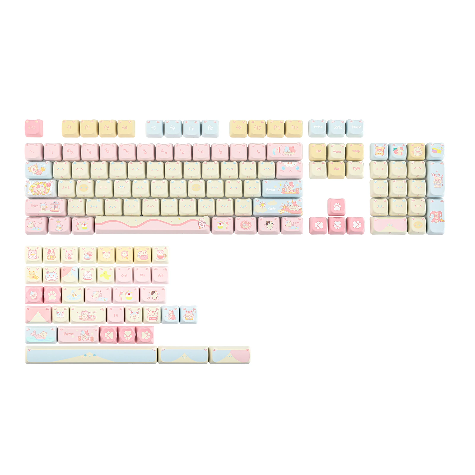 KiiBOOM Cat Paradise Keycaps 141-key PBT MAO Full Five-sided Dye Sublimation Keycaps Set for Mechanical Gaming Keyboard