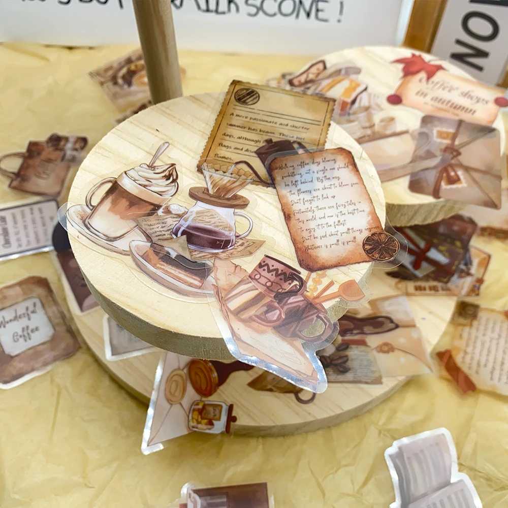50pcs Vintage Cafe Transparent PET Stickers Decals For Laptop Luggage Skateboard Scrapbook DIY Aesthetic Stickers Creative Gifts