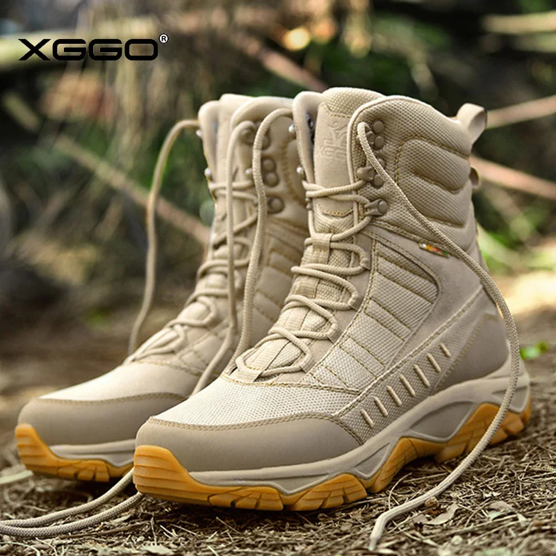 

XIANG GUAN Cow Leather hiking shoes Men waterproof Women hunting boots Tactical shoes Desert trekking Boots hi-top sneakers